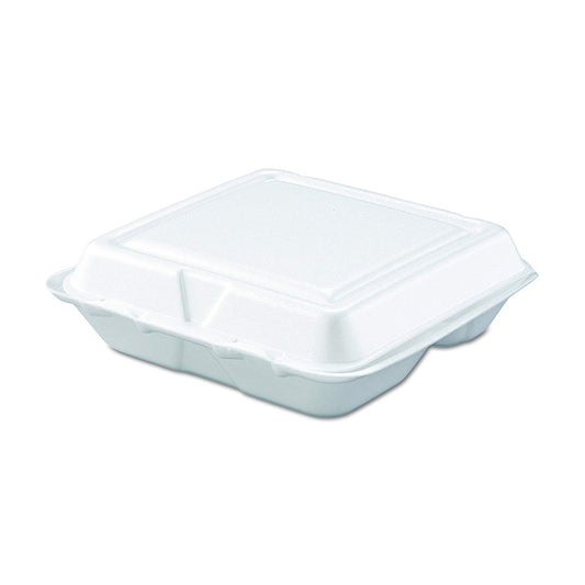 Dart 80HT3R White Foam Three-Compartment Square Take Out Container Performer. ( 200 Pieces )